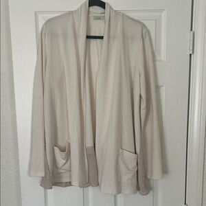 LOGO by Lori Goldstein Cream Open Front Cardigan